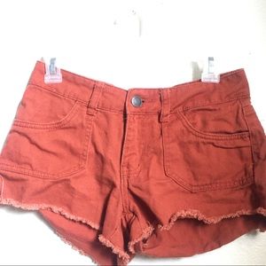 Blueasphalt brick red frayed shorts
